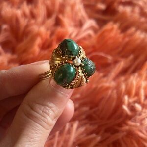 Antique 14k Gold and turquoise pearl Victorian  Statement Ring